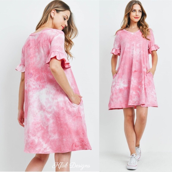 ❤️LAST 1! V Neck Tie Due Ruffle Sleeves Pocket Dress - Picture 5 of 5